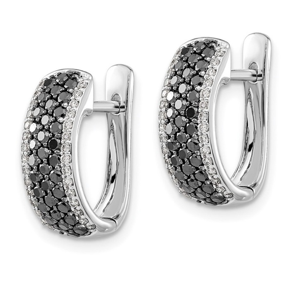 Sterling Silver Black Hoop Earring Simulated diamonds Black gothic Sparkly - Picture 1 of 15